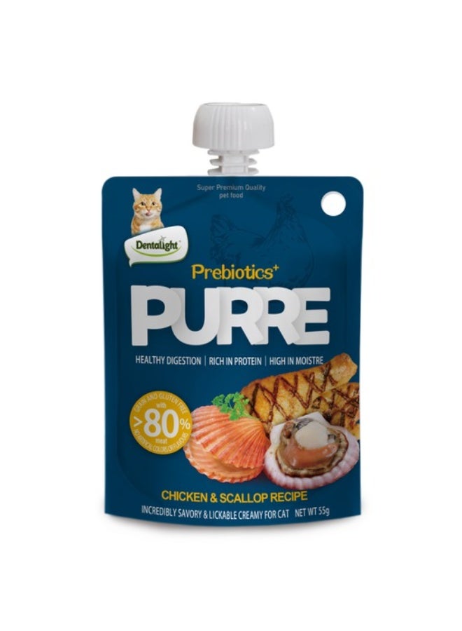 Dentalight 3pcs Dentalight Prebiotics+ PURRE creamy Treats For Cat -Chicken & Scallop 55g - Image 1